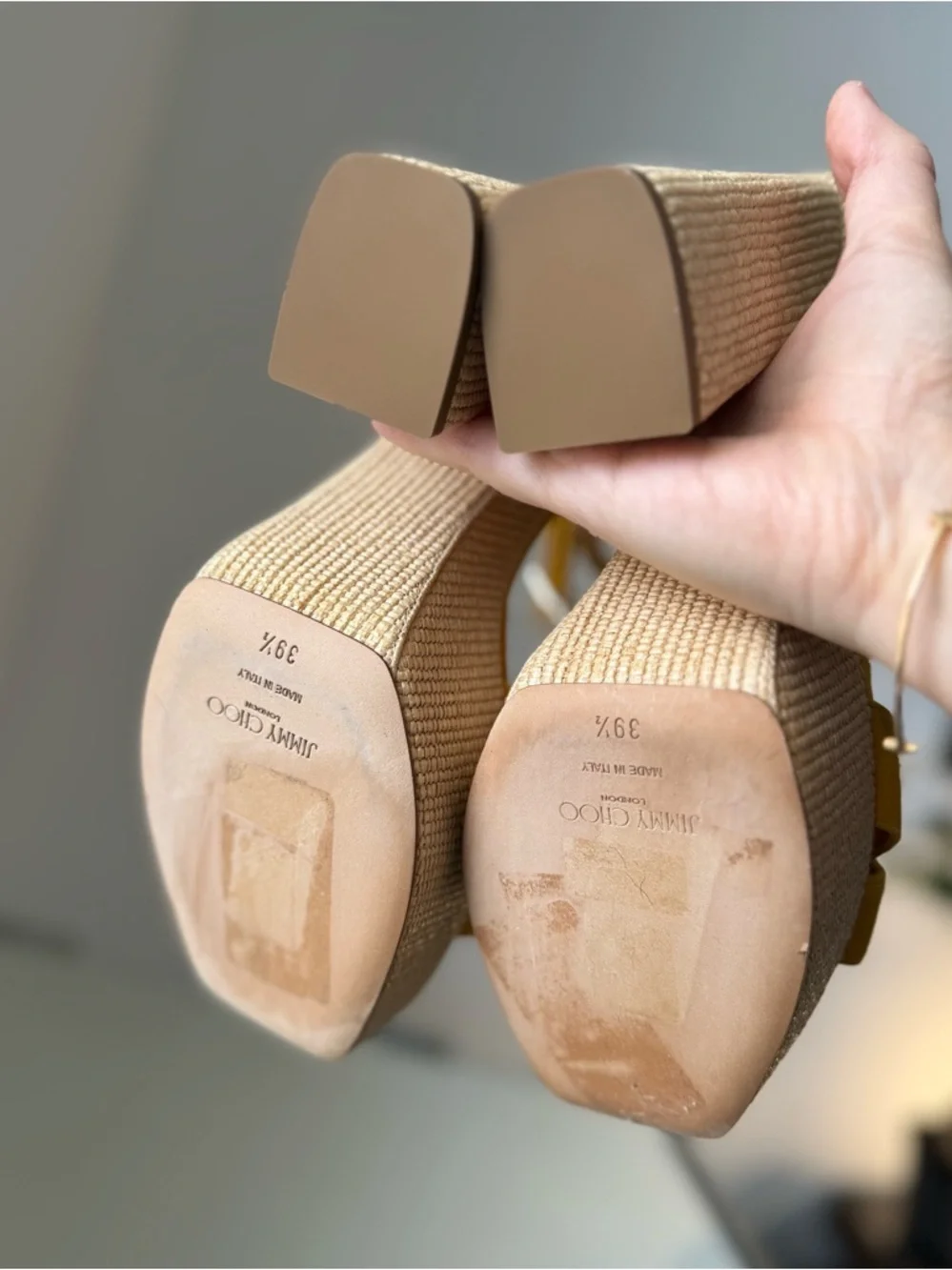 New JIMMY CHOO Gaia 140 Sunflower Suede and Natural Raffia Platform Sandals 39.5
